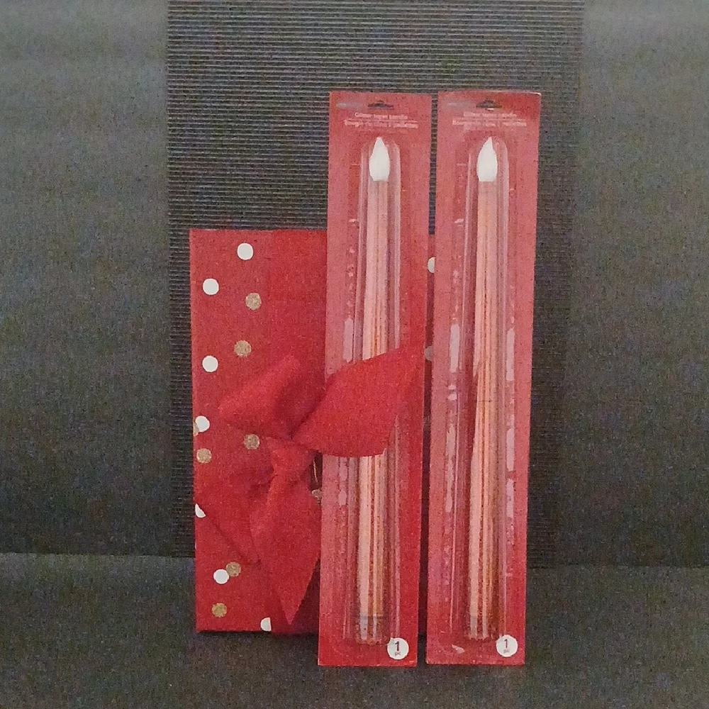 Luminessence Red Taper Glitter Candles Set NEW
